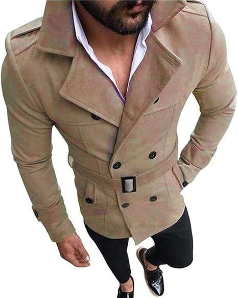 Amazon Co Jp Kayinxln トレンチコート男性クラシックダブルブレストメンズロングコートメンズ服ロングジャケットコート英国スタイルオーバー 色 カーキ サイズ M 服 ファッション小物