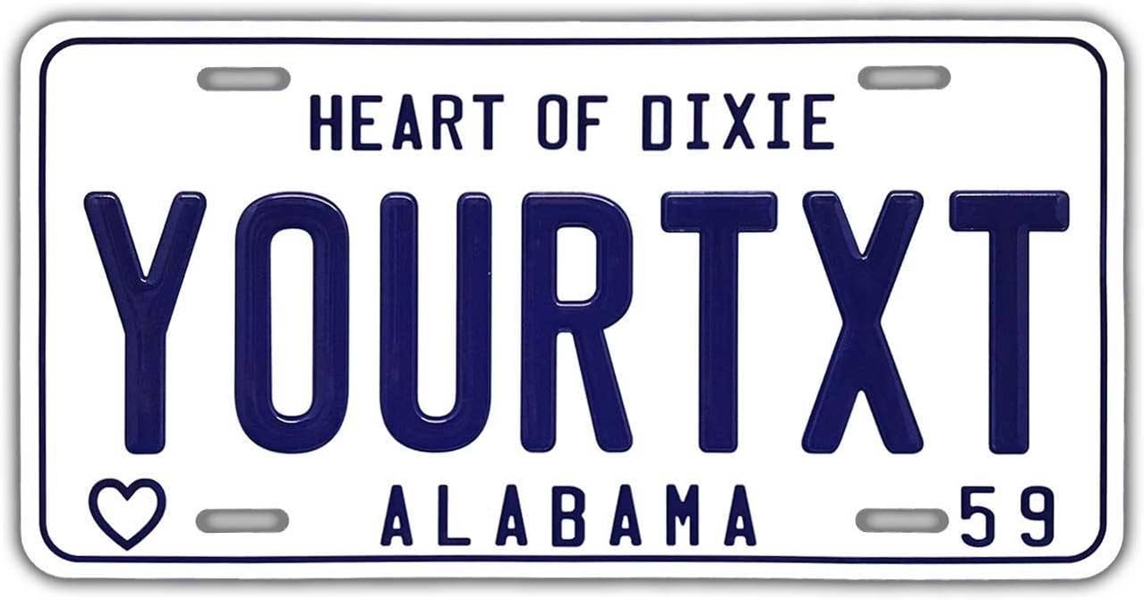 Customizable White License Plate Blue Text, 12in x 6in