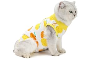 Kitipcoo Professional Surgery Recovery Suit for Cats Paste Cotton Breathable Surgery Suits for Abdominal Wounds and Skin Diseases for Cats Dogs, After Surgery Wear Suit (M (6-8 lbs), Lemon)