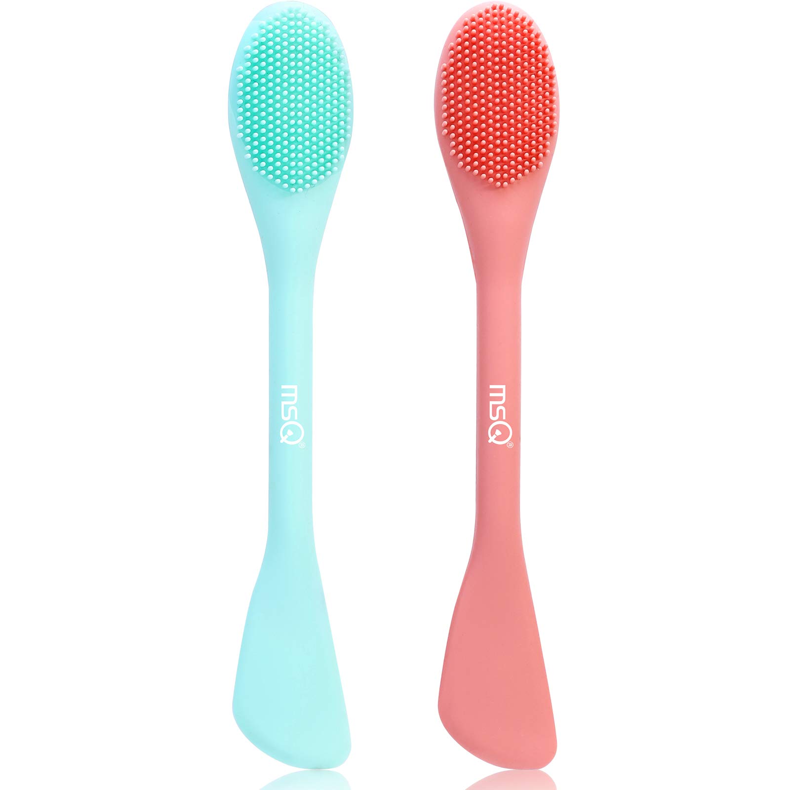 MSQ 2 PCS Silicone Manual Facial Cleansing Brush 2 in 1 Face Mask Brush Face Exfoliator Brush Food Grade Silicone Brush for Sensitive Skin for Mud, Clay, Charcoal Mixed Mask Applicator Tool