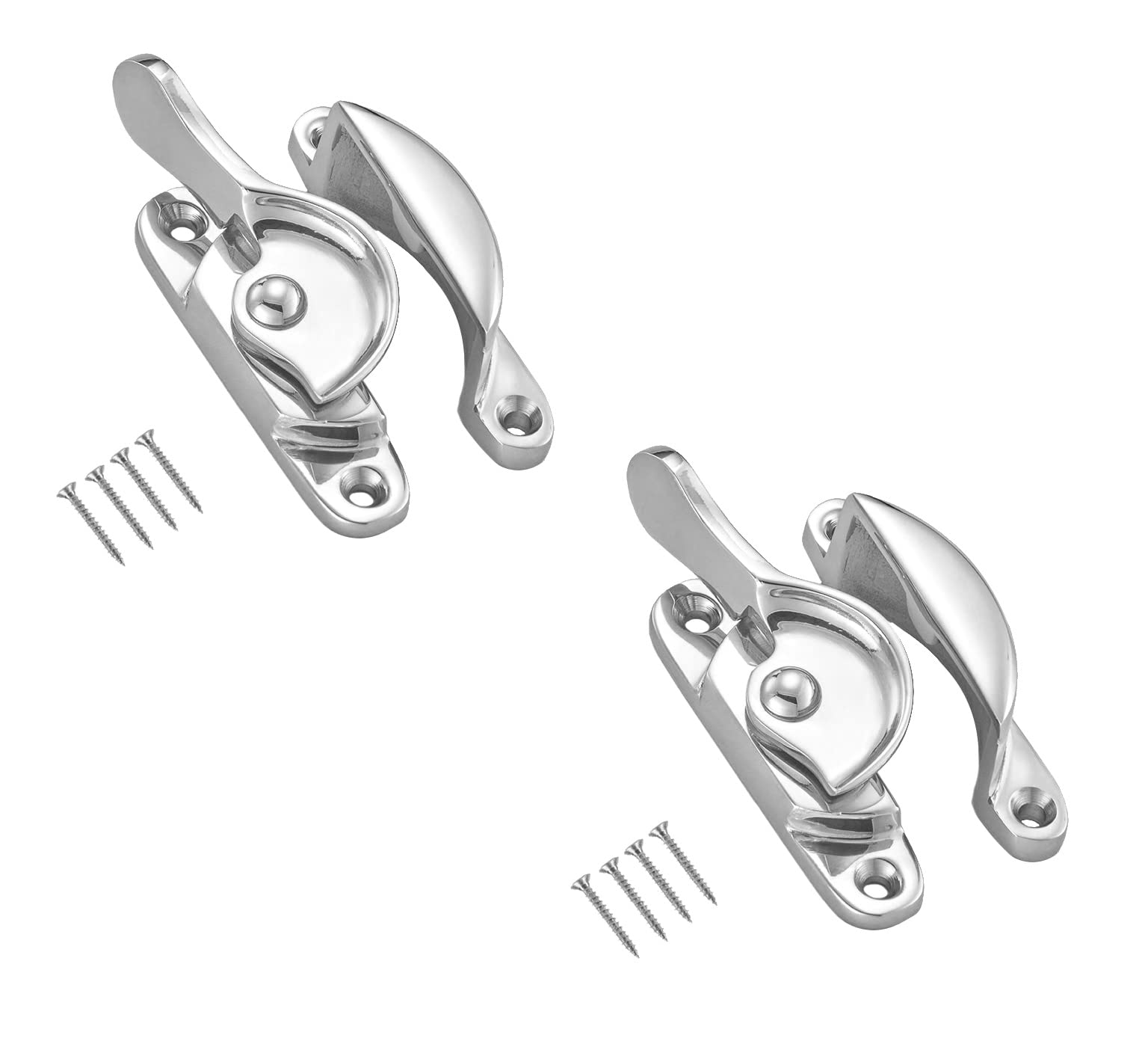 TERF® Traditional Polished Chrome Sash Window Lock Catch Latch Fitch Fastener With Fixing Screws For Wood Aluminium UPVC Vinyl Frames - Pack of 2