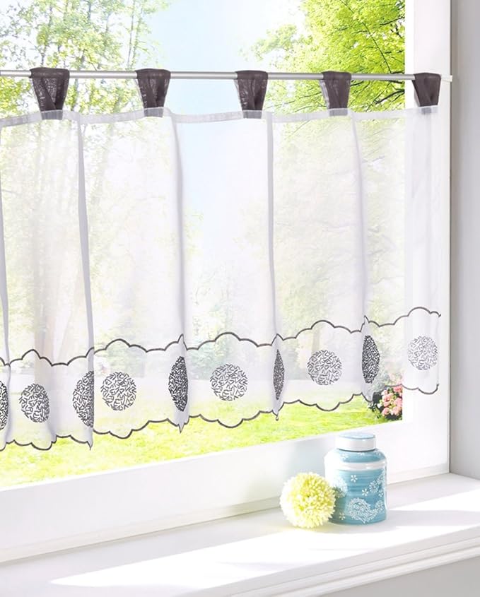 ZebraSmile Embroidered Floral Window Tier Caf¨¦ Curtain Semi Sheer Curtain Window Treatment Tab Top Voile Window Curtain Tier Half Window Curtains for B078GQMFVS
