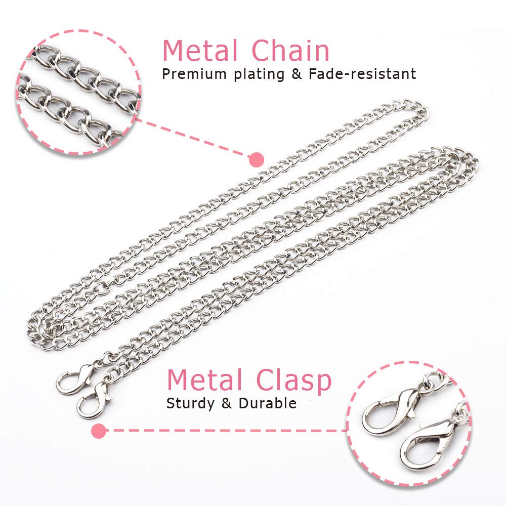 Lulupaxton Metal Bag Chain Replacement Strap with Two Clasps for Crossbody Leather Shoulder Bag,Purse,Women, Silver