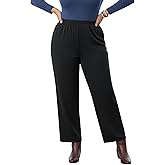 winkbay Women's Plus Size Straight Leg Pants High Elastic Waist Dressy Casual Work Trousers with Pockets