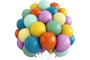 Muted Rainbow Balloons Assorted Colors, 12Inch Dusty Pastel Orange Yellow Green Blue Purple Colorful Retro Latex Balloon for 