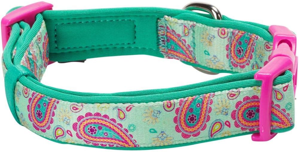 Blueberry Pet Soft & Comfy Paisley Flower Print Emerald Green Adjustable Neoprene Padded Dog