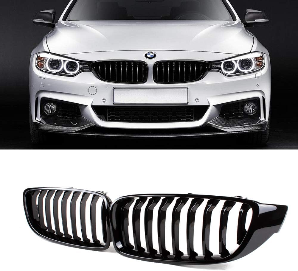 SNA F32 Kidney Grill Compatible for 4 Series F32 F33 F36 (2014-2019) F82 F83 M4 F80 M3 (2015-2019) (Gloss Black Single Slat ABS Grille, 2-pc Set)