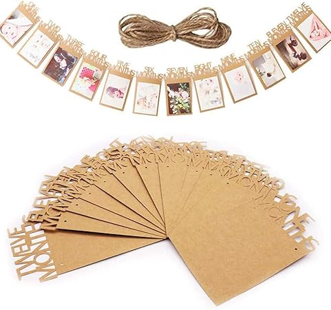 Amazon Flushbay 12ヶ月分のフォトフレーム 1歳 誕生日 飾り バルーン ピクチャーフレーム 紙製 吊り式 壁掛け 記念 Diy用 B フォトフレーム 通販