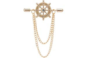 A N KINGPiiN Lapel Pin for Men Golden Crystal Rudder Ship Wheel Chain Brooch Suit Stud, Shirt Studs Men's Accessories