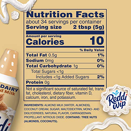 Reddi-wip Non-Dairy Made with Almond Milk Vegan Whipped Topping, Keto Friendly, 6 oz.