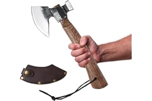 COR CORDIUM Wood Splitting Axe with Leather Sheath,Camping Hatchet with 10.74" Solid Handle,Bushcraft Axe with Hammering for Gardening,Chopping, Felling, Survival,Carving