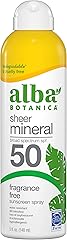 Alba Botanica Sheer Mineral Sunscreen Spray, SPF 50, Fragrance-Free Broad Spectrum, Water Resistant and Biodegradable, 5 fl. 
