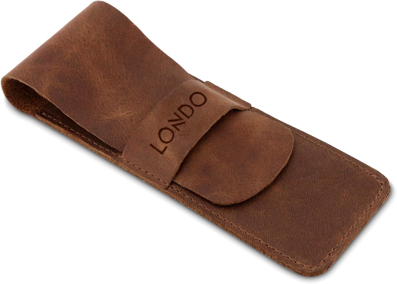 LONDO Genuine Leather Pen and Pencil Case with Tuck in Flap, Stationery Bag, Brown - Image 5