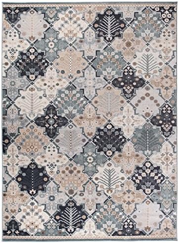 Carpeto Area Rug Oriental Traditional Patchwork Turquoise Carpet 4'6'' x 6'6'' ft - 140 x 200 cm Ayla Collection