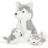 Muiteiur 16inch Dog Stuffed Animal, Soft Plush Husky Zippered Belly Inside with 2 Cute Puppy, Stuffed Animal Gift for Kids Boys Girls