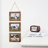 Dogs Wall Picture Frame 5 x 7 Collage 3 Photo Frame Farmhouse Gallery with Hemp String Wooden Brown Pet Picture Frames Dog Memorial Display Hanging Rope Frame Gifts Home & Office Vertical Wall Decor