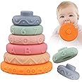 Miawow 6 Pcs Stacking Rings Soft Toys for Babies Newborn 0-18 Months 1 Year Old Girls Boys - Toddler Sensory Educational Montessori Baby Blocks - Infant Development Teething Learning Easter Basket