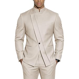 XDIELAN Men's 2 Piece Stand Collar Suit Chinese Tunic Suits Slim Fit Tuxedo for Men Formal Business Chinese Suit