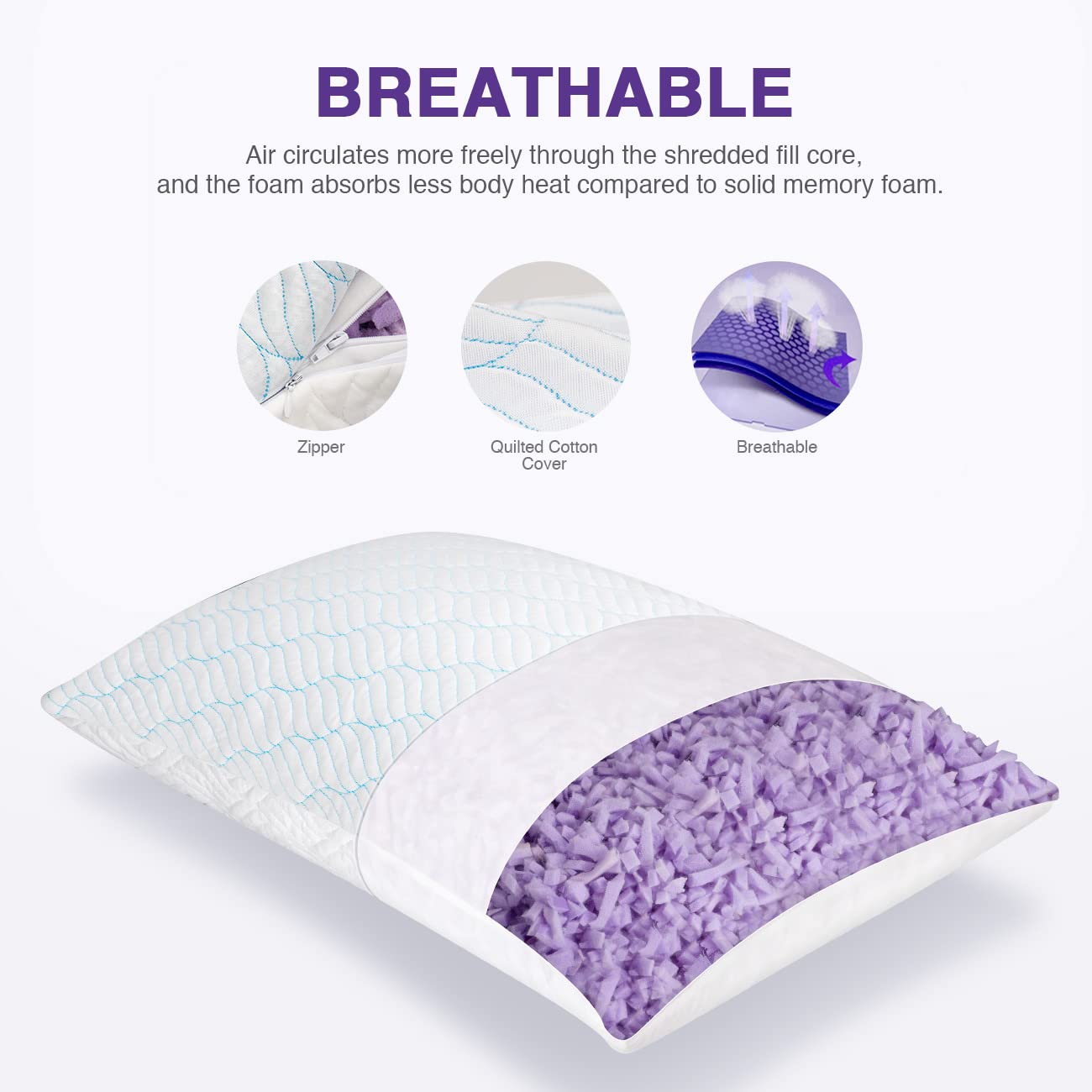 WISHSMILE Cooling Shredded Memory Foam Pillows for Sleeping Cool Cold