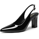 DREAM PAIRS Womens Slingback Heels Chunky Block Heels Pointed Toe Closed Toe Pumps Comfortable Work Office Business Shoes