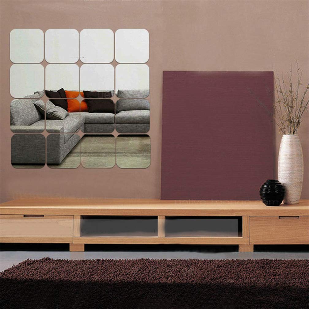 Mirror Wall Stickers Decoration, 12 Pcs DIY Removable Square Wall Stickers Art Wall Decals, Best for Home Living Room Bedroom Sofa TV Office Restaurant Aisle Wall Decoration Murals (15CM)