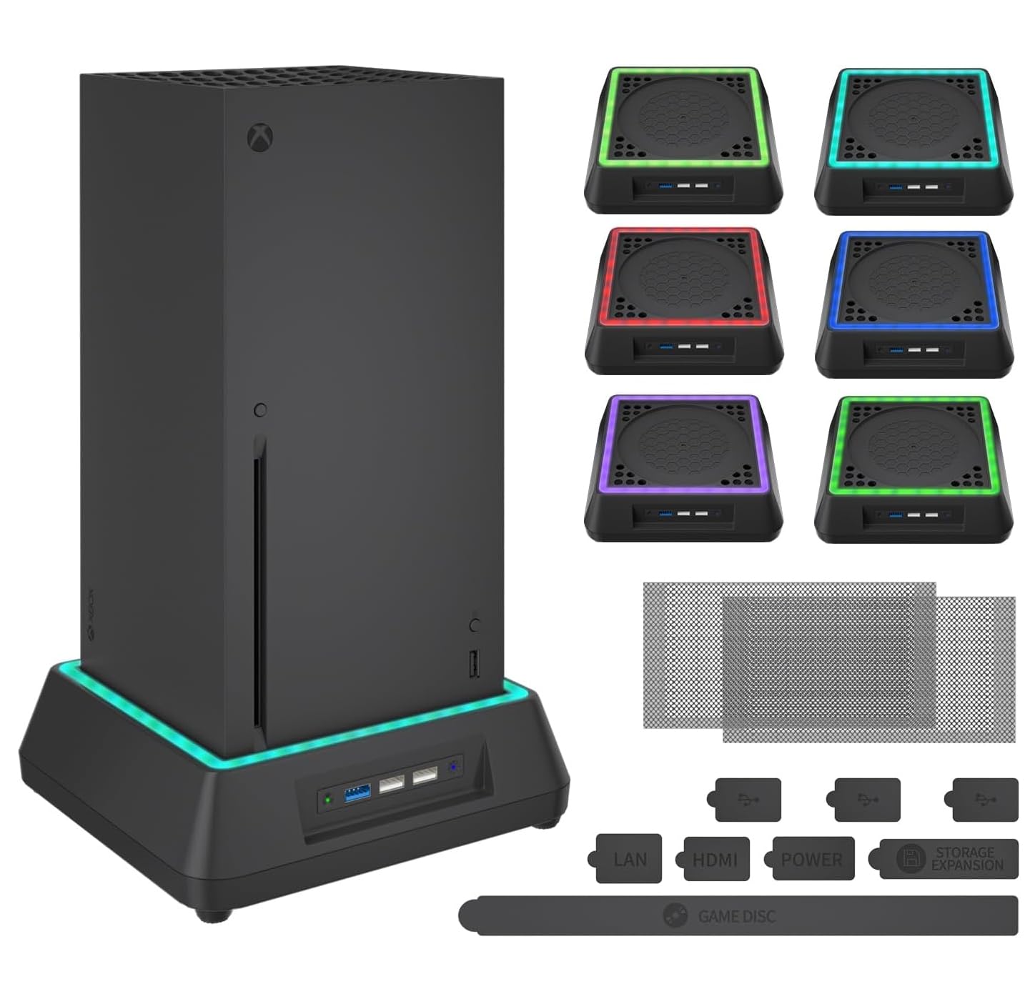 Cooling Fan for Xbox Series X, RGB LED Indicator Cooling Stand Station with 3 Levels Adjustable Speed Cooling Fan System for Xbox Series X, Extra Big Turbo Fan, USB 3.0 Port & USB 2.0 Ports(Black)