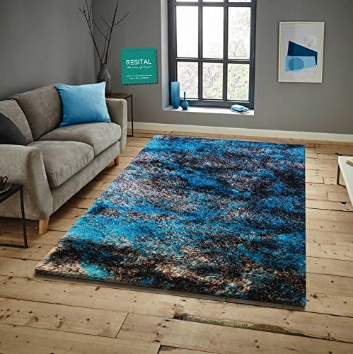 Keymura Everest shaggy rug / 40 mm height / top quality / modern design, turquoise, 80 x 300 cm
