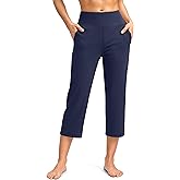 SANTINY Capri Pants for Women High Waisted Workout Yoga Capris Leggings Straight Leg Athletic Cropped Pants with Pockets