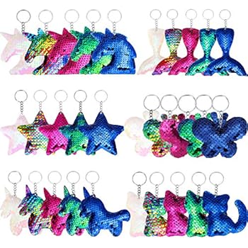 Amazon.com: 30 Pieces Sequin Keychains Flip Sequins Keychain with Unicorn Mermaid Tail Cat Star ...