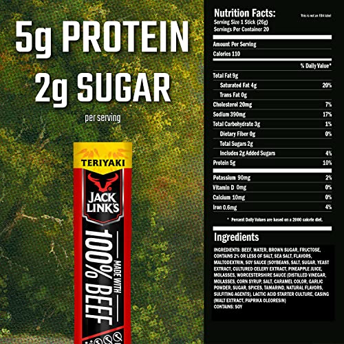 JACK LINK’S BEEF STICKS, TERIYAKI – PROTEIN SNACK, MEAT STICK WITH 5G OF PROTEIN, MEAT SNACK STICKS MADE WITH 100% BEEF, KETO FRIENDLY – 0.92 OZ. (1 COUNT)
