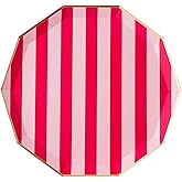 Bonjour Fête Light & Haute Pink Signature Cabana Stripe Large Paper Party Plates | Large Disposable Dinner Size for Valentine’s Day, Baby Showers & Girly Birthdays | Party Supplies | Pack of 8, 10.75"