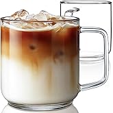 Aquach 22oz Large Clear Glass Coffee Mugs Set of 2 - Serve as General Drinking Glasses for Water, Coffee, Tea, and Juice