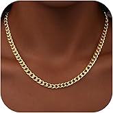 WomenGifts Cuban Link Chain Necklace for Women Men, Waterproof Stainless Steel 14K Gold Silver Plated Non Tarnish Choker, 3.5mm-11mm Widths form Dainty to Chunky, 14 16 18 Inch Lengths, Ideal Gift for Layering Stacking