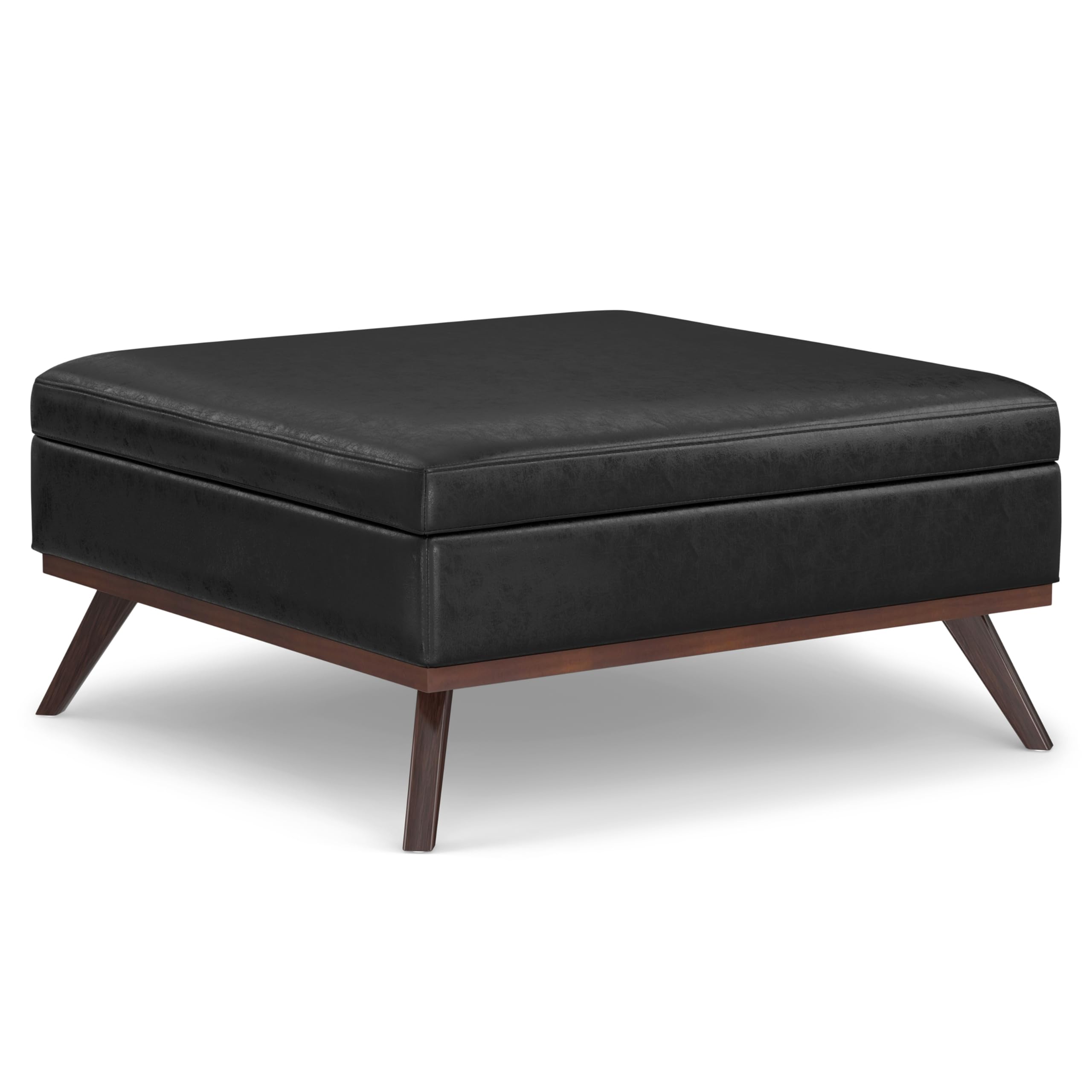Photo 1 of **SCRATCH**SIMPLIHOME Owen XL Square Coffee Table Storage Ottoman - 40 inch Wide Upholstered Vegan Leather Lift-Top Ottoman in Distressed Black, Mid-Century Modern Ottoman for Living Room with Ample Storage