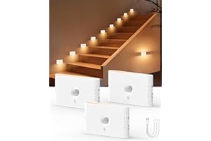 Yiliaw Motion Sensor Stair Light, White Automatic Lights with Magnetic Mount, Rechargeable Night Lights Indoor, Dimmable Battery Operated for Hallway, Stairway, Bathroom, Closet, Kitchen, 3 Pack