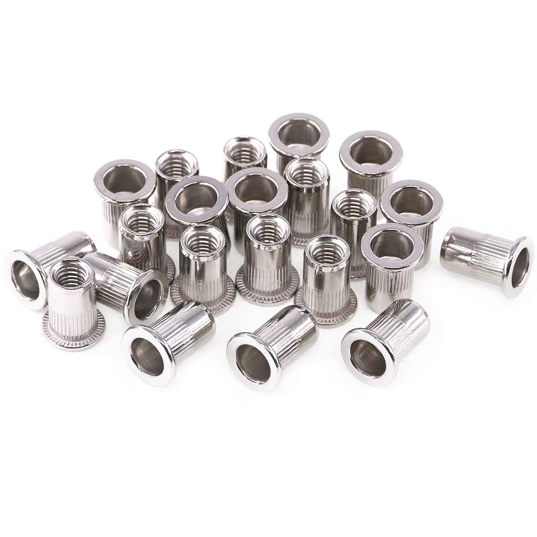 Keadic 50Pcs M6 Metric Rivet Nut Stainless Steel, Flat Head Threaded Insert for Automotive, Furniture, Decoration