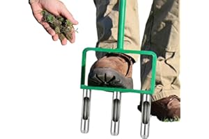 Landzie Hollow Tine Fork Lawn Aerator - 42 Inch Manual Stainless Steel Gardening Hand Tool - Grass Dethatcher Aerator Lawn To