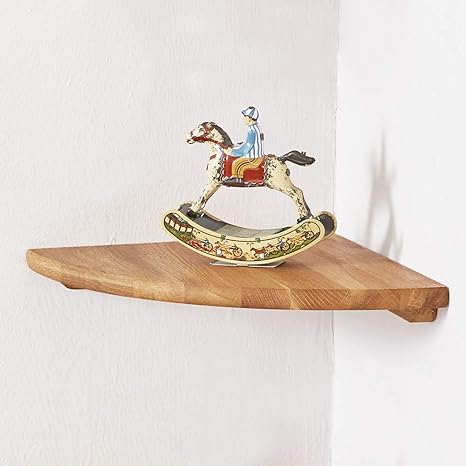 Estante de esquina flotante de madera maciza de roble natural con