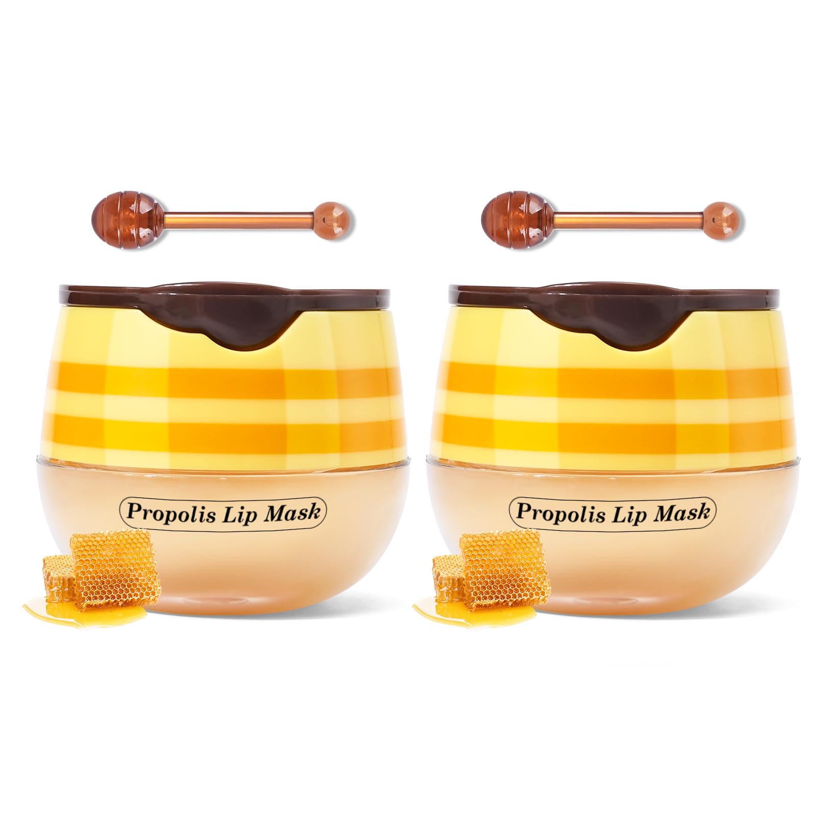 KYDA 2 Pcs Honey Balm Lip Mask Lip Balm Honey Pot, Moisturizing Lip Mask for Day&Night Lip Care, Lighten Dark Lip Color Reduce Lip Lines&Wrinkle, Lip Scrubs Exfoliator