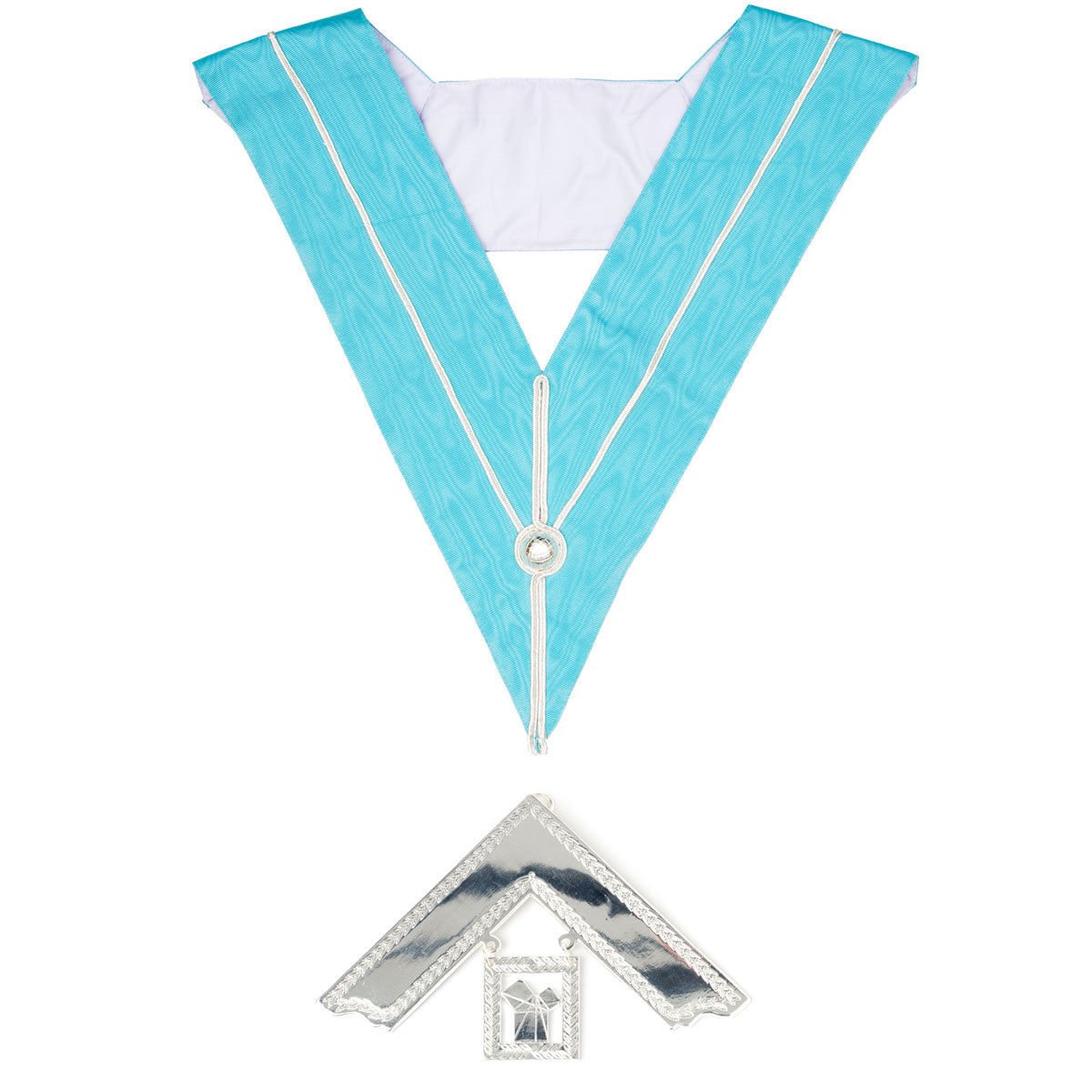 THE MASONIC COLLECTION - Craft Past Masters Collar & Jewel PM - Silver Plated - Made With Light Blue Fabric - Freemason Gifts for Men