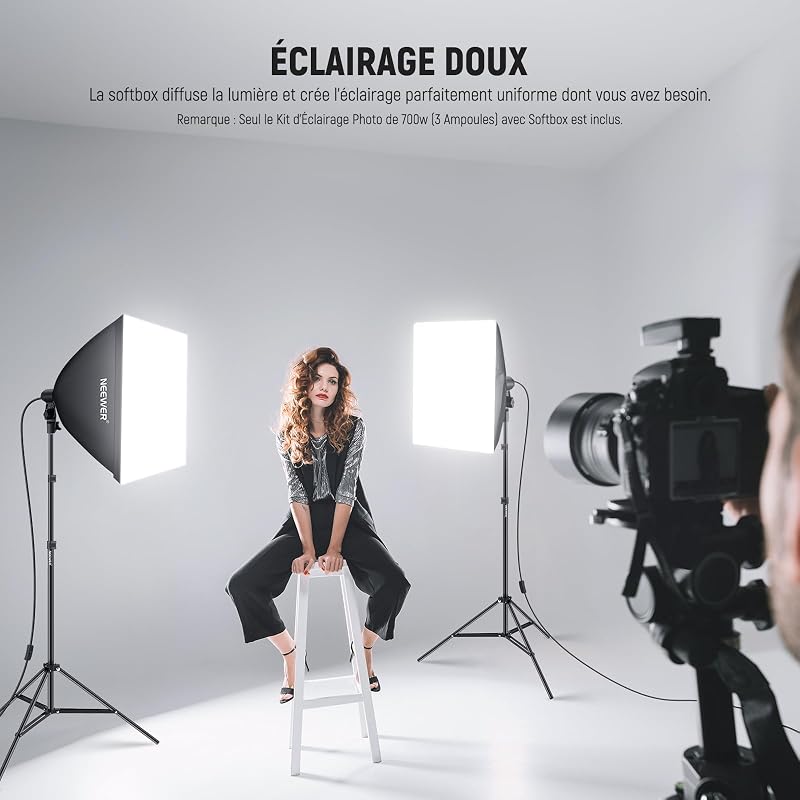 700W Kit d'éclairage équivalent, 3 Ampoules LED 5700K, 24x24 inches Softboxes avec Douille E26, Kit d'éclairage Continu pour la Photographie, équipement de Studio Photo