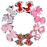 Imanom 12Pcs Baby Girl Hair Bows,Ribbon Design Hair Clips For Teens Baby Girls Babies Toddlers