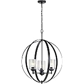 Kichler Winslow 24.5" 3-Light Orb Chandelier with Clear Seeded Glass in Black for Kitchen, Bar, Dining Nooks, Small Entryways