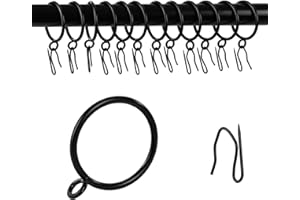 Curtain Drapery Hanging 1.25inch-Internal Diameter - Curtain Rings with Hooks Eyelet for Window Door Curtain Black Zocang