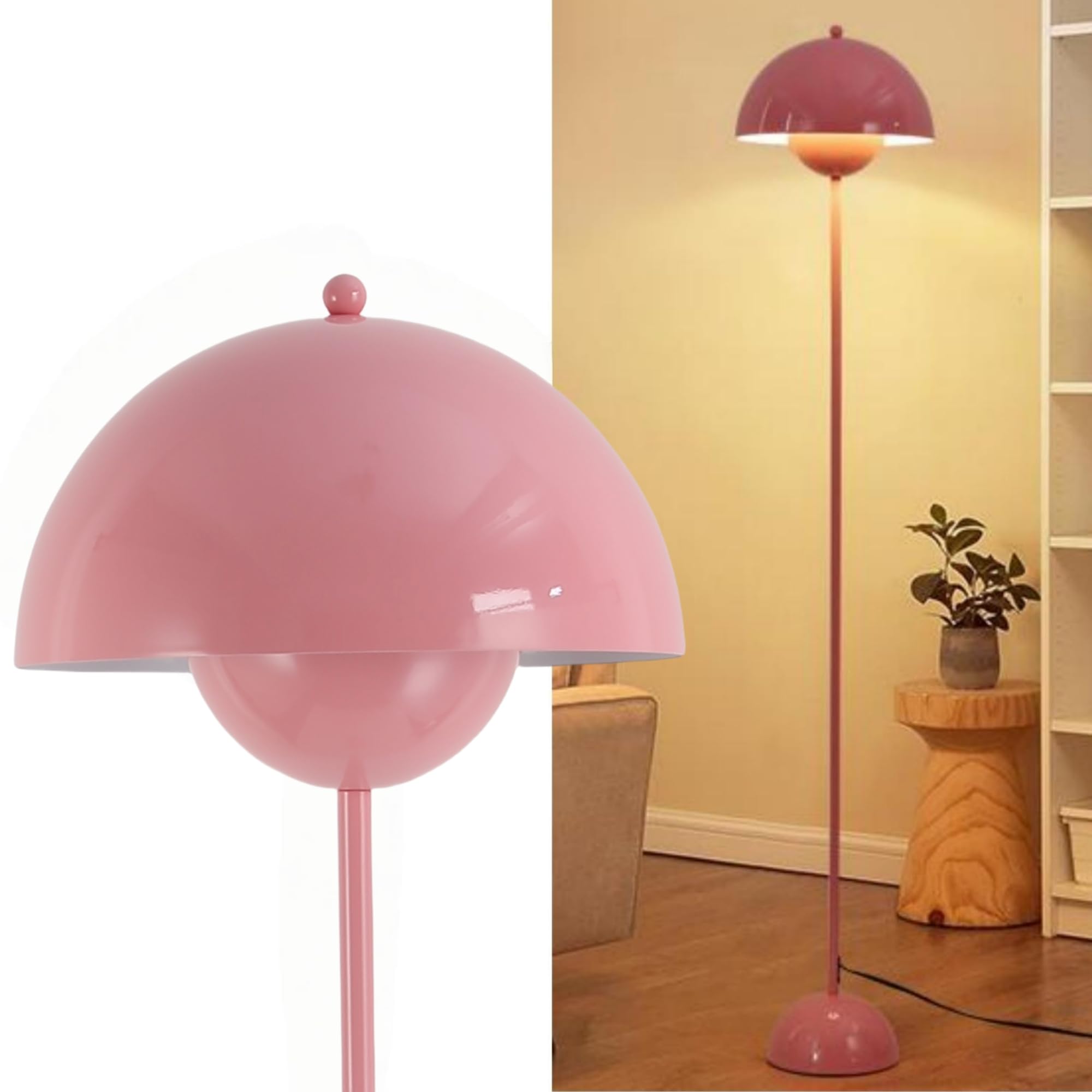 Photo 1 of Modern Floor Lamp for Living Room, Industrial Tall Standing Lamp for Bedroom, Metal Shade Reflecting Light Reading Floor Lamp for Office, Nursery Room, Corner(Light Pink)