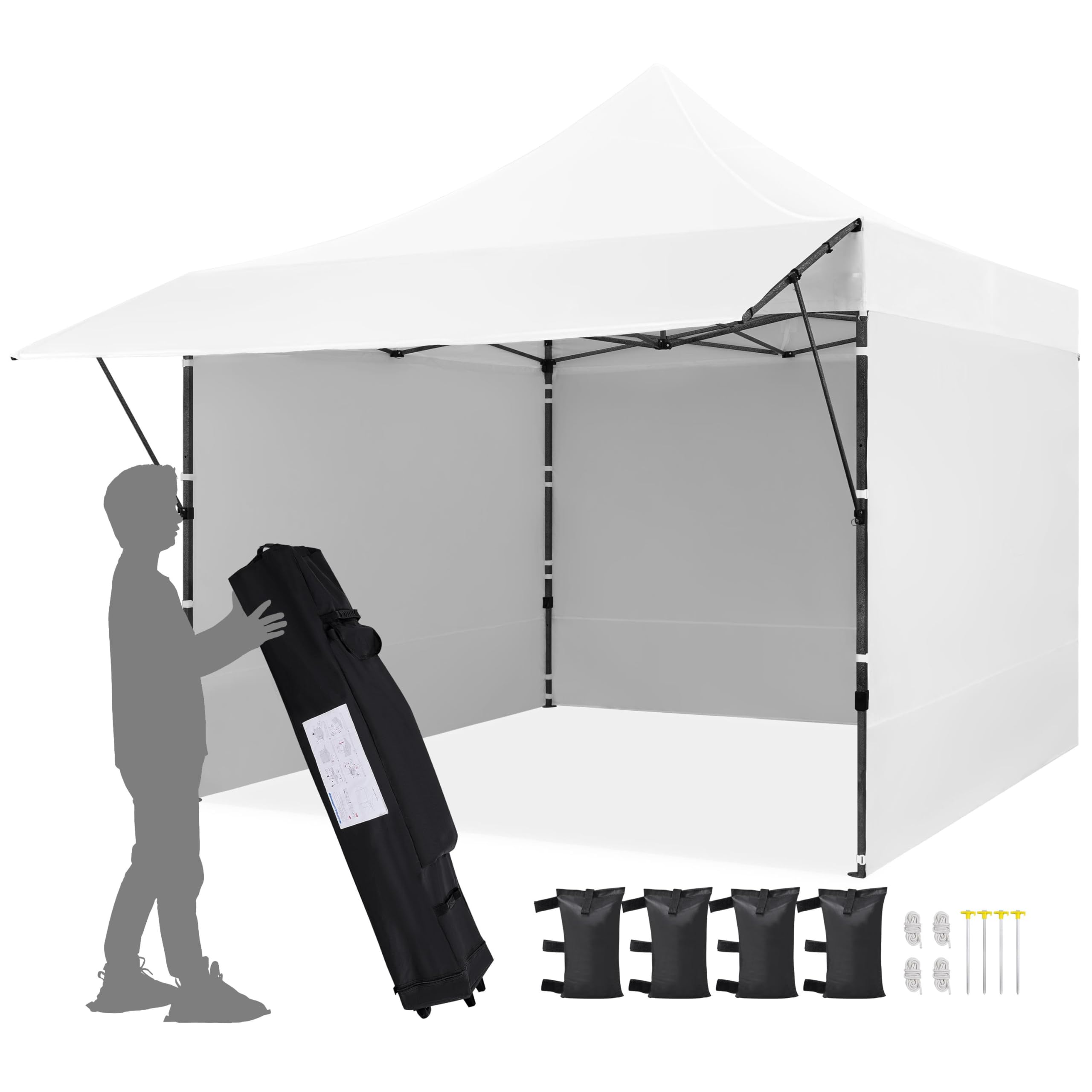 Photo 1 of ** missing sandbags**
Yaheetech 10x10 Pop up Commercial Canopy Tent with 3 Removable Sidewalls & Awning, Portable Freestanding Shelter, Outdoor Heavy Duty Party Canopies W/Roller Bag, 4 Sandbags, Stakes & Ropes, White