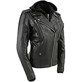 Milwaukee Leather Women's Premium Leather Fashion Biker Style Jacket w/Hoodie - X-Small