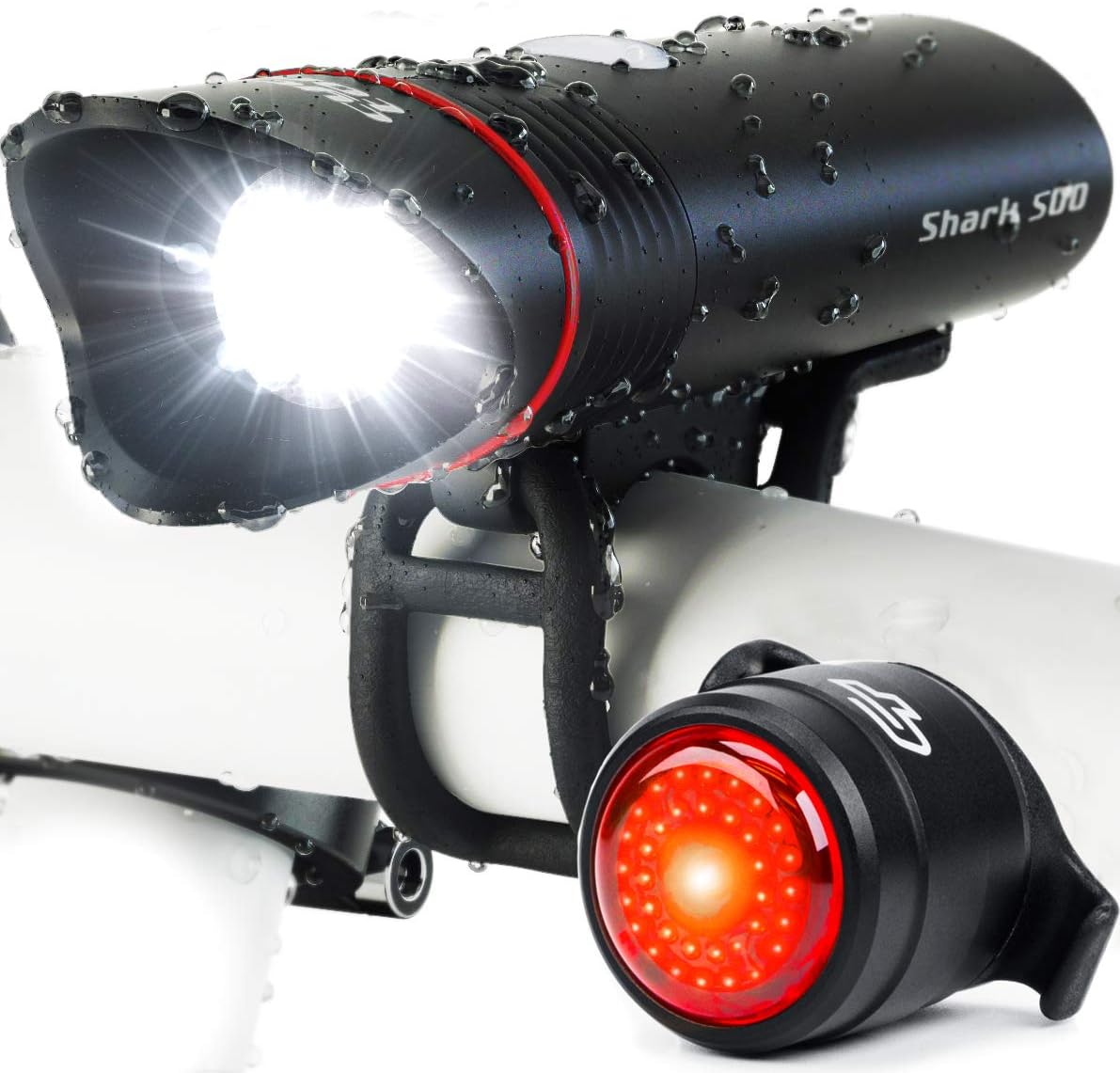 Cycle Torch Shark 500 USB Rechargeable Bike Light – Headlight & Tail Light Set- Fits All Bicycles, Hybrid, Road, MTB, with Quick Release
