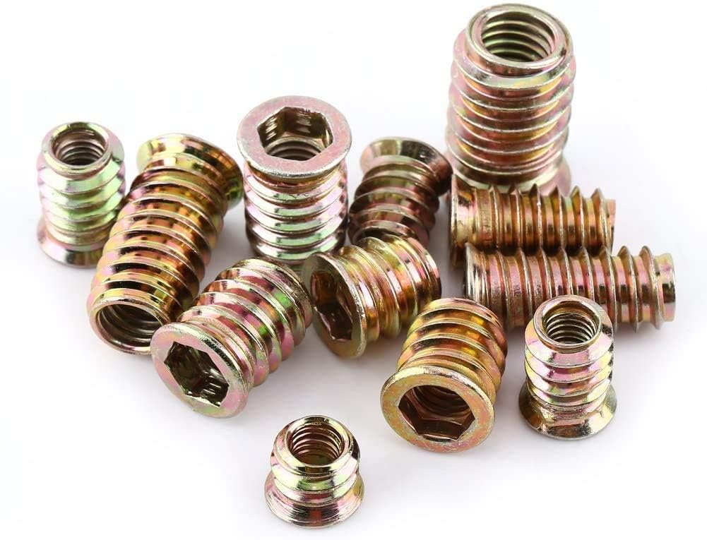 TOP-VIGOR 20Pcs Threaded Insert Nuts for Wood, M6*17 Insert Hex Socket Nuts, Flanged Hex Socket Screw, Carbon Steel Hex Drive Head Nut for Wood Timber Furniture Carpenter DIY