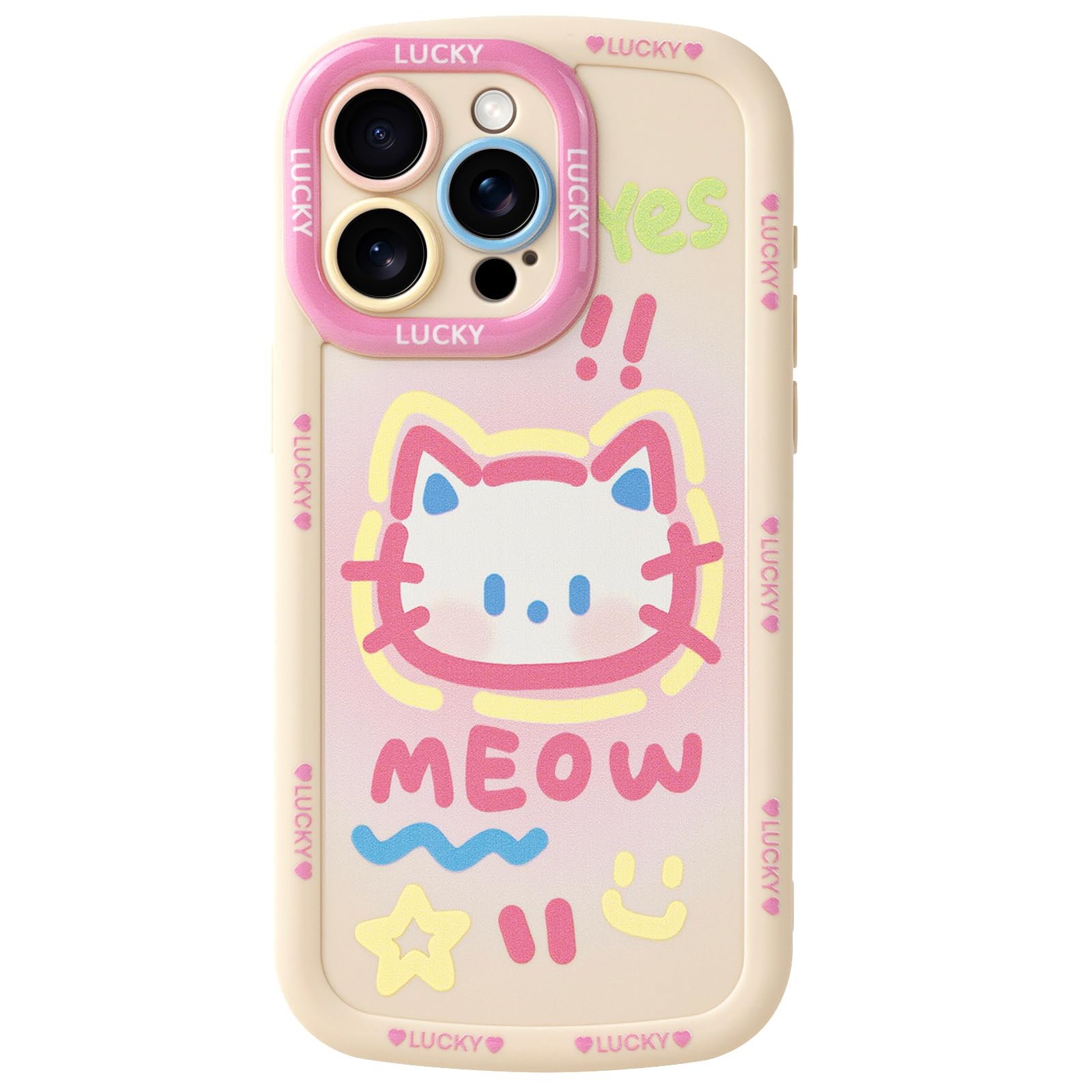 Mouzor Cute Phone Case Compatible with iPhone 15 Pro Max, Big Head Kitty Cat Animals Cartoon Soft Touch TPU Anti Fingerprint Shockproof Bumper Cases Cover for Girls Women